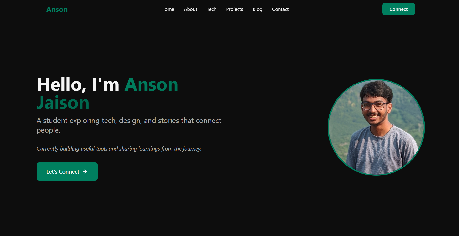 Anson Jaison Portfolio Landing Page